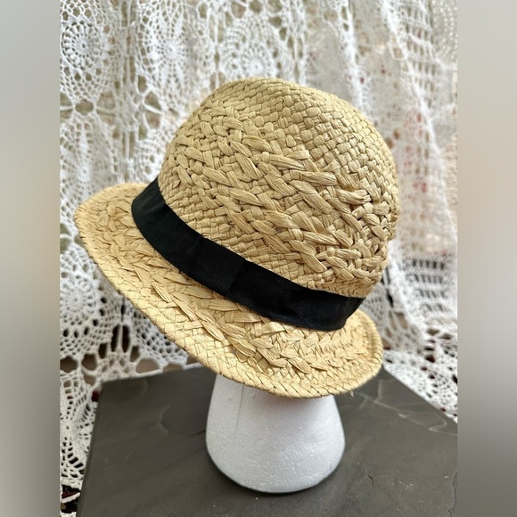 Y2K Mudd Raffia Panama Hat with Black Bow - Picture 3 of 4